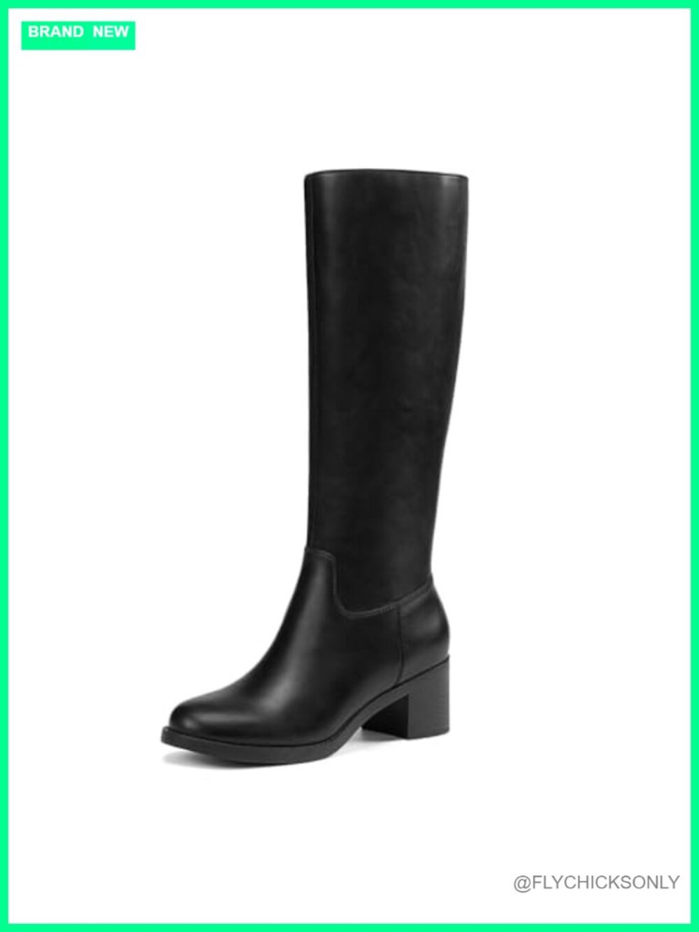 Women's Knee High Boots Faux Leather Round Toe Chunky Heel Side Zipper